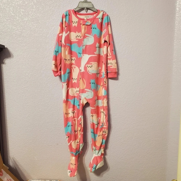 NWOT Carter's Girl Fleece Zipper Footed Kitty Pajamas 4T - Picture 1 of 6